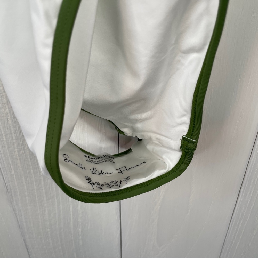 WeWoreWhat Zip Front One Piece Swimsuit - White/Green - Picture 6 of 9